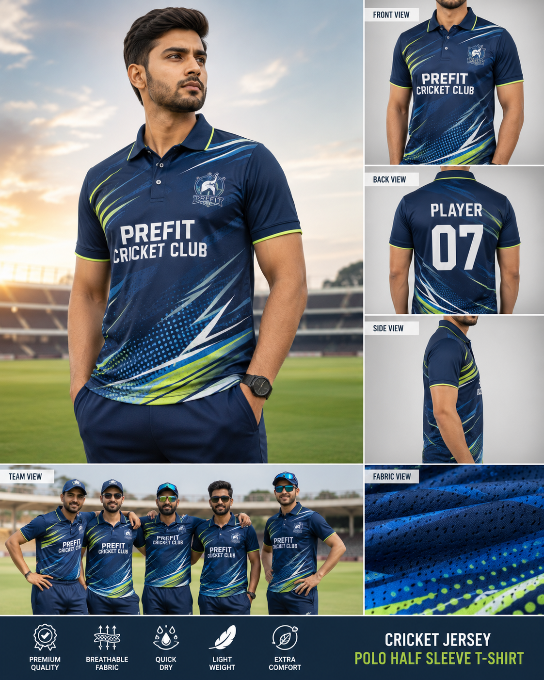 Cricket Jersey – Polo Half Sleeve T-Shirt