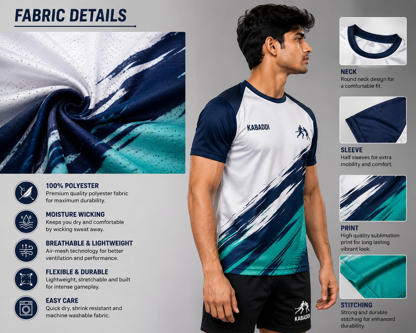 Kabaddi Jersey – Round Neck Half Sleeve T-Shirt