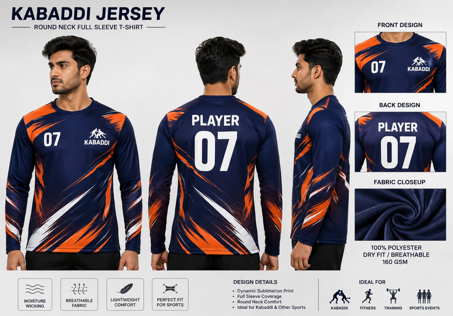 Kabaddi Jersey – Round Neck Full Sleeve T-Shirt
