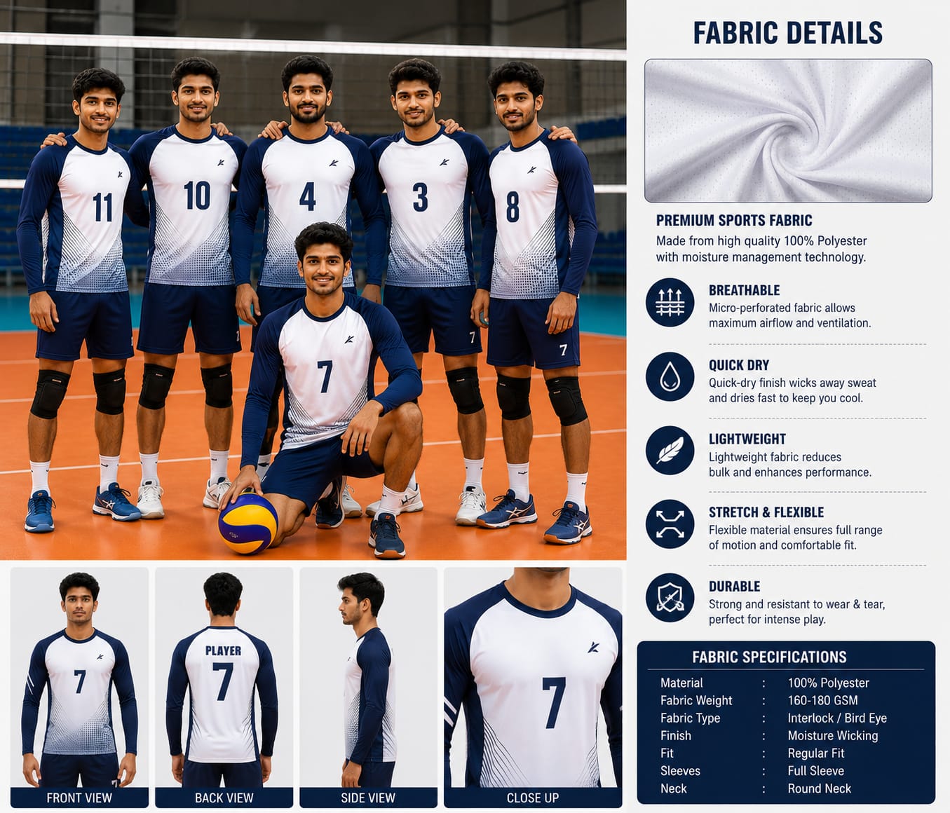 Volleyball Jersey – Round Neck Full Sleeve T-Shirt