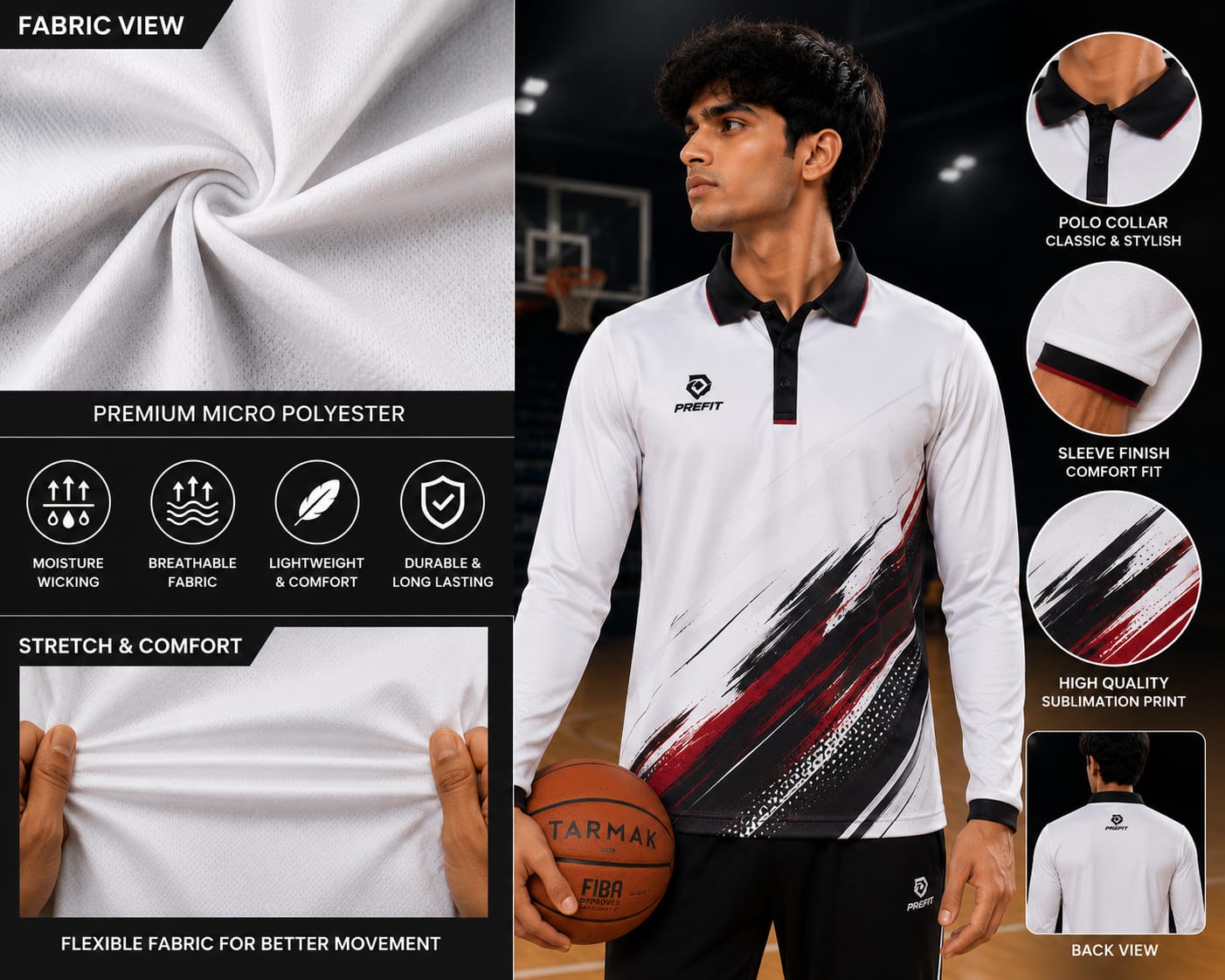 Basketball Jersey – Polo Full Sleeve T-Shirt