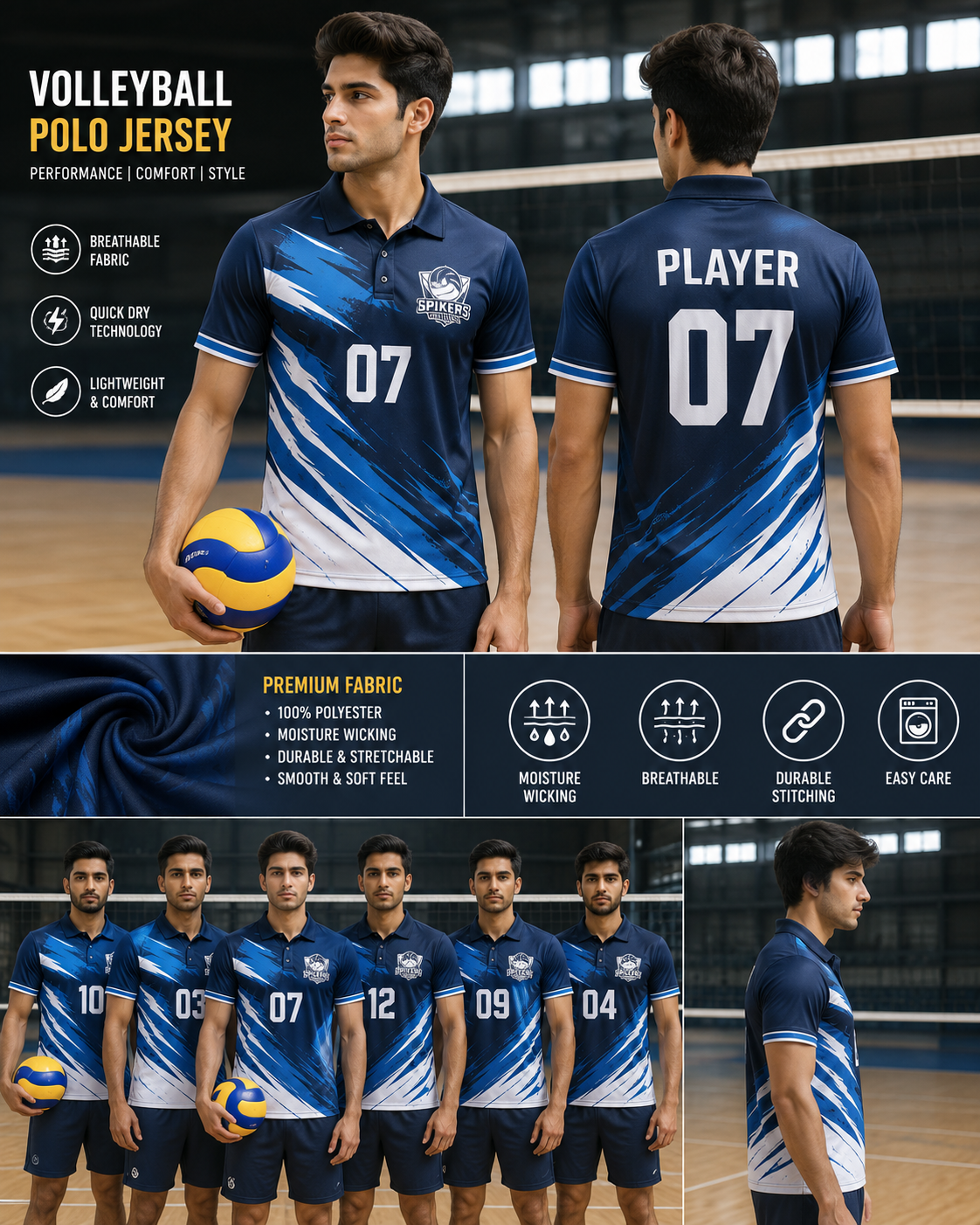 Volleyball Jersey – Polo Half Sleeve T-Shirt