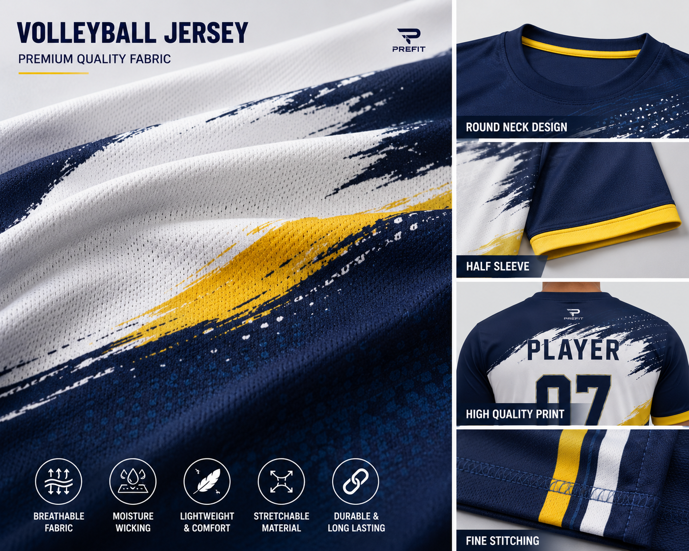 Volleyball Jersey – Round Neck Half Sleeve T-Shirt